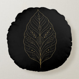 Luxury Gold Minimalist Botanical Leaf Boho Pillow ラウンドクッション