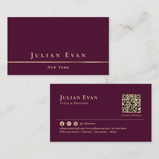 Luxury Gold Minimalistic Burgundy Wine Classy 名刺 (正面/裏面)