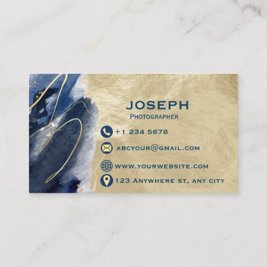 Luxury Gold & Navy Abstract Photographer Business  名刺 (裏面)