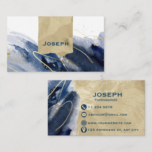 Luxury Gold & Navy Abstract Photographer Business  名刺 (正面/裏面)