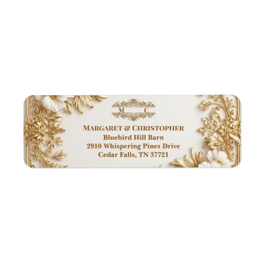 Luxury Gold Ornate Baroque Gilded Monogram Wedding ラベル (正面)