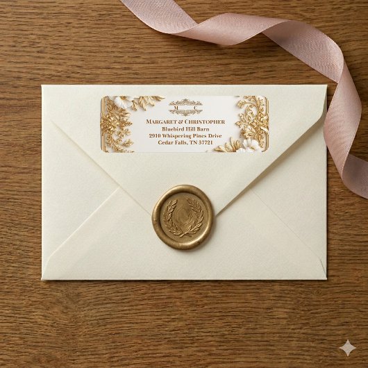 Luxury Gold Ornate Baroque Gilded Monogram Wedding ラベル