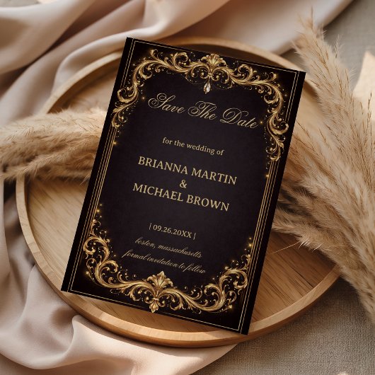 Luxury Gold Ornate Sparkle セーブザデート