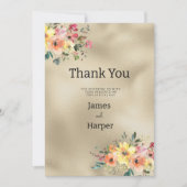 Luxury gold pink orange floral theme Thank You 招待状 (正面)