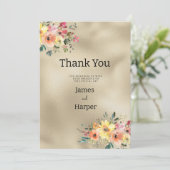 Luxury gold pink orange floral theme Thank You 招待状 (スタンド正面)