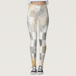 Luxury,Gold Pixels and Chessboard Leggings レギンス