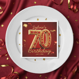 Luxury Gold Red Ruby Jewel Diamond 70th Birthday スタンダードカクテルナプキン