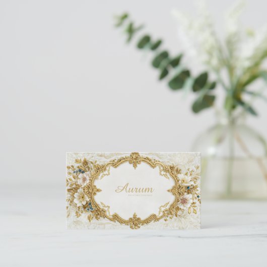Luxury Gold Rococo Frame White Floral Victorian 名刺 (スタンド正面)
