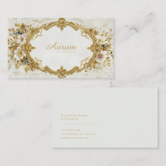 Luxury Gold Rococo Frame White Floral Victorian 名刺 (正面/裏面)