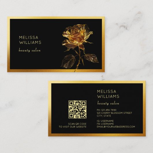 Luxury Gold Rose Flower 名刺 (正面/裏面)