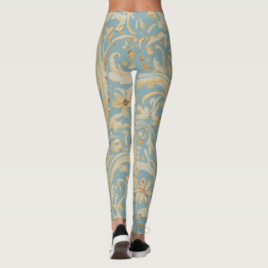 Luxury Gold Roses and Soft Blue Leggings レギンス (裏面)