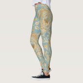 Luxury Gold Roses and Soft Blue Leggings レギンス (左)