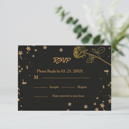 Luxury Gold RSVP Wedding Card (スタンド正面)