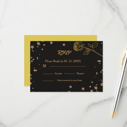 Luxury Gold RSVP Wedding Card (正面/裏面インサイチュ)