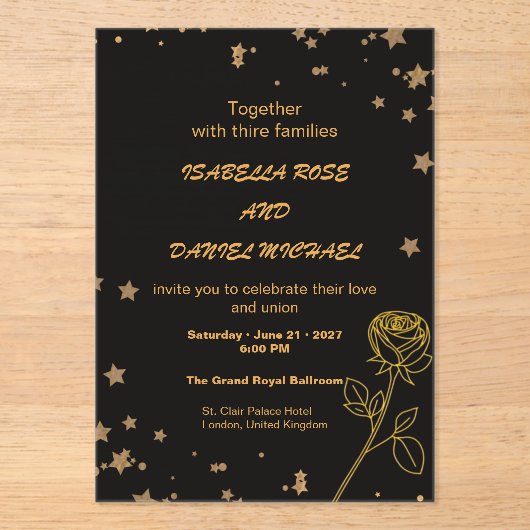 Luxury Gold Save the Date Wedding Card アクリル招待状 (正面)