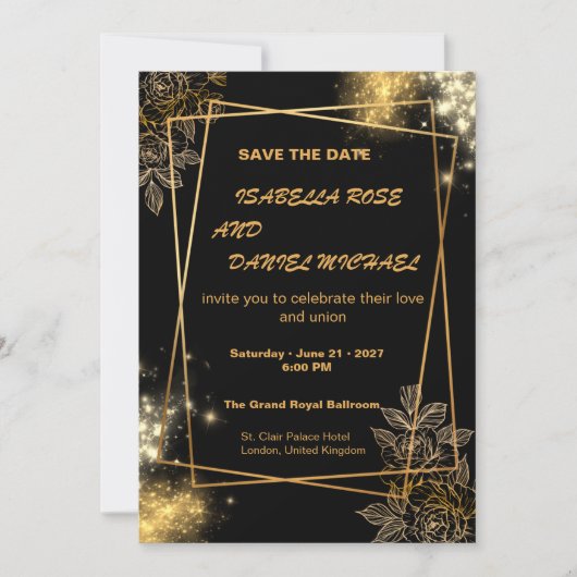 Luxury Gold Save the Date Wedding Card セーブザデート (正面)