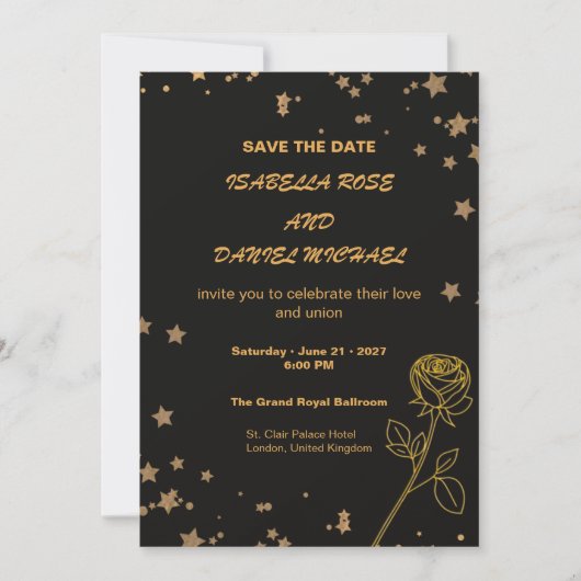 Luxury Gold Save the Date Wedding Card セーブザデート (正面)
