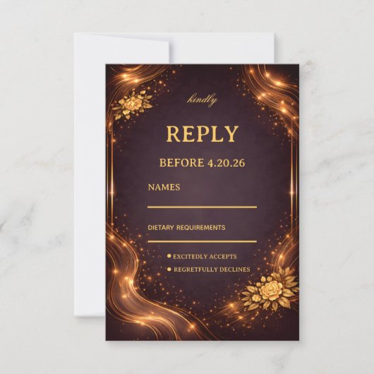 Luxury Gold Sparkle Wave 出欠カード (正面)