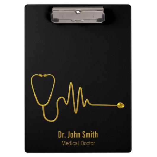 Luxury Gold Stethoscope ECG Wave EKG Line Medical  クリップボード (正面)