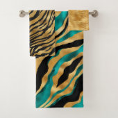 Luxury Gold Teal Tiger Stripe Pattern バスタオルセット (インサイチュ)