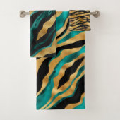 Luxury Gold Teal Tiger Stripe Pattern バスタオルセット (インサイチュ)