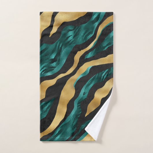 Luxury Gold Teal Tiger Stripe Pattern バスタオルセット (ハンドタオル)