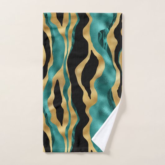 Luxury Gold Teal Tiger Stripe Pattern バスタオルセット (ハンドタオル)