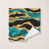 Luxury Gold Teal Tiger Stripe Pattern バスタオルセット (ウォッシュタオル)