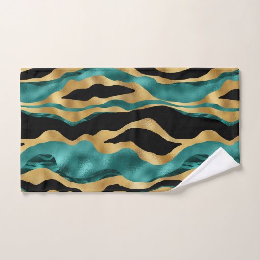 Luxury Gold Teal Tiger Stripe Pattern バスタオルセット (ハンドタオル)