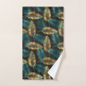 Luxury Gold Teal Tiger Stripe & Tropical Leaves バスタオルセット (ハンドタオル)