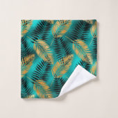 Luxury Gold Teal Tiger & Tropical Leaves バスタオルセット (ウォッシュタオル)