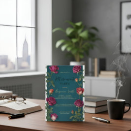 Luxury Gold Text Dark Turquoise Rose Retirement In 招待状