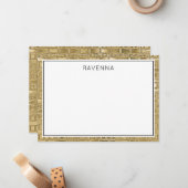 Luxury Gold Texture Black Border Name Script ノートカード (正面/裏面インサイチュ)