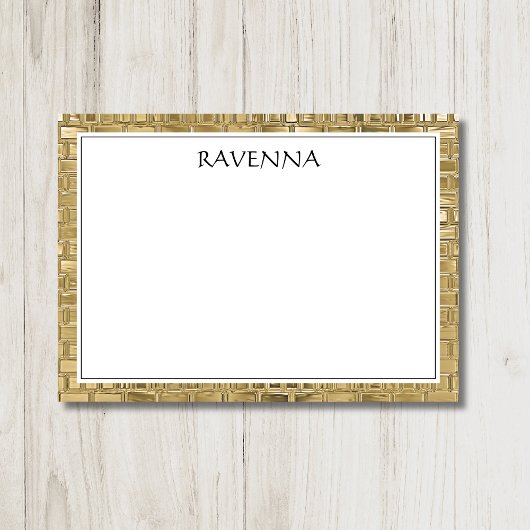 Luxury Gold Texture Black Border Name Script ノートカード