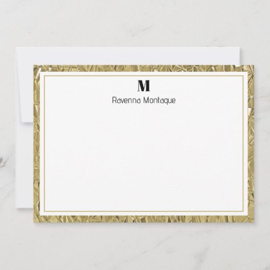 Luxury Gold Texture Border Black Monogram Script ノートカード (正面)