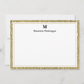 Luxury Gold Texture Border Black Monogram Script ノートカード (正面)