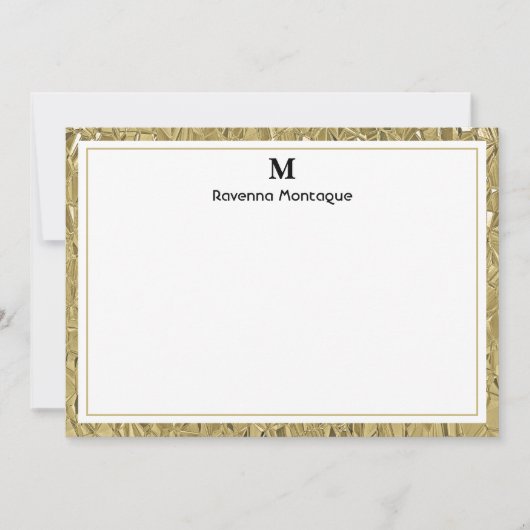 Luxury Gold Texture Border Black Monogram Script ノートカード (正面)
