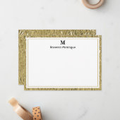 Luxury Gold Texture Border Black Monogram Script ノートカード (正面/裏面インサイチュ)