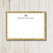 Luxury Gold Texture Border Black Monogram Script ノートカード