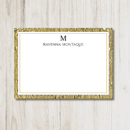 Luxury Gold Texture Border Black Monogram Script ノートカード