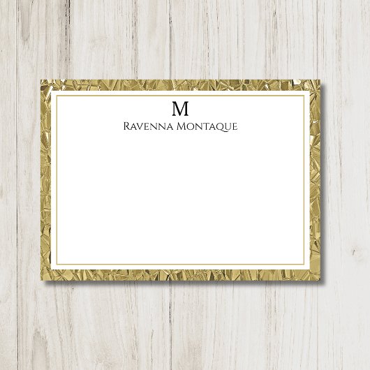 Luxury Gold Texture Border Black Monogram Script ノートカード