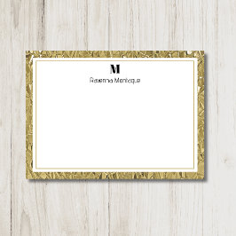 Luxury Gold Texture Border Black Monogram Script ノートカード
