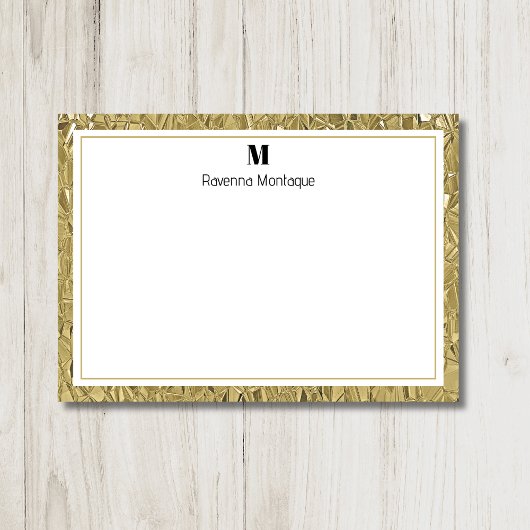 Luxury Gold Texture Border Black Monogram Script ノートカード