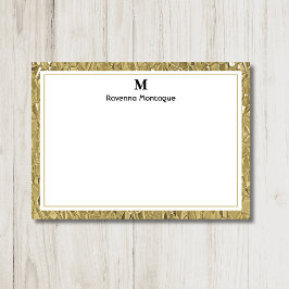 Luxury Gold Texture Border Black Monogram Script ノートカード