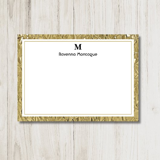 Luxury Gold Texture Border Black Monogram Script ノートカード