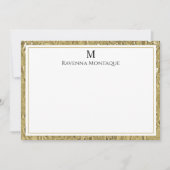 Luxury Gold Texture Border Black Monogram Script ノートカード (正面)
