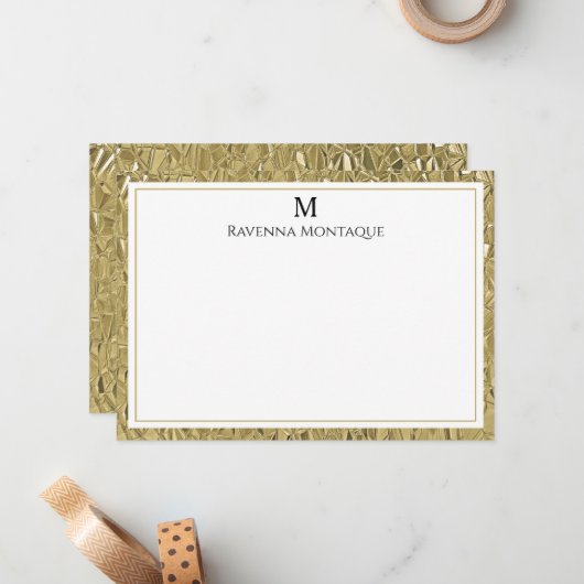 Luxury Gold Texture Border Black Monogram Script ノートカード (正面/裏面インサイチュ)