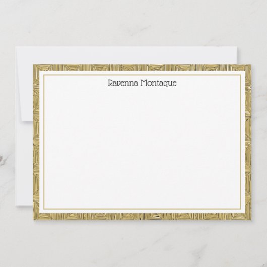 Luxury Gold Texture Border Black Name Script ノートカード (正面)