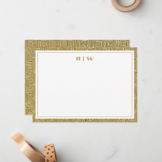 Luxury Gold Texture Border Simple Initial Script ノートカード (正面/裏面インサイチュ)