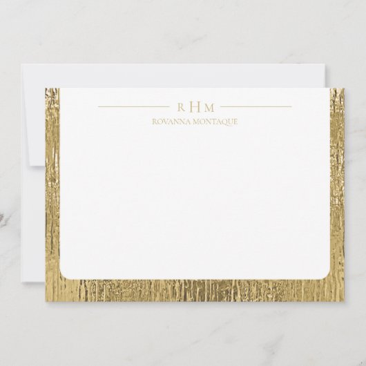 Luxury Gold Texture Lined Name Three Monogram ノートカード (正面)